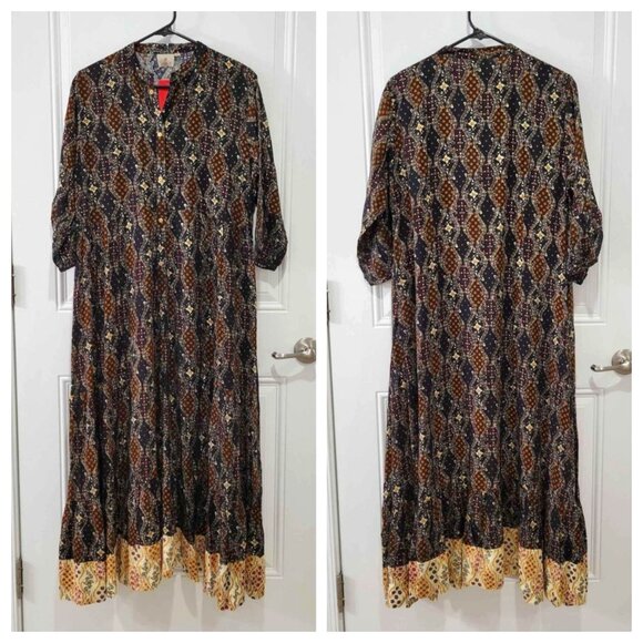 NWT Indian Ajrakh Style Eclectic Floral Printed Maxi Dress XXL/2XL - Picture 1 of 8